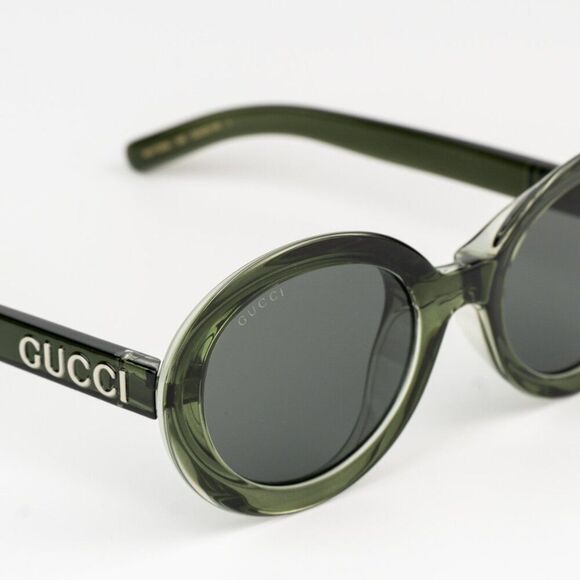 NEW Gucci GG1722SA 005 Transparent Dark Green Smoke Grey Unisex Oval Sunglasses - Picture 7 of 11